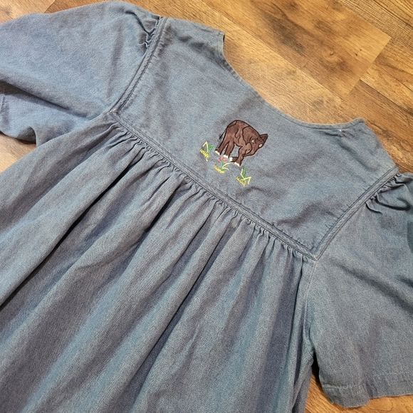 Go Softly Women's Patio Zip-up Denim Dress with Embroidered Animals Size Large - Picture 9 of 9